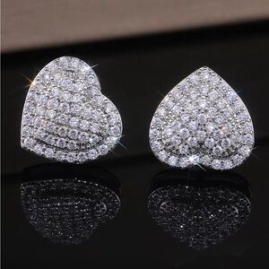Elegant Silver Heart Stud Earrings